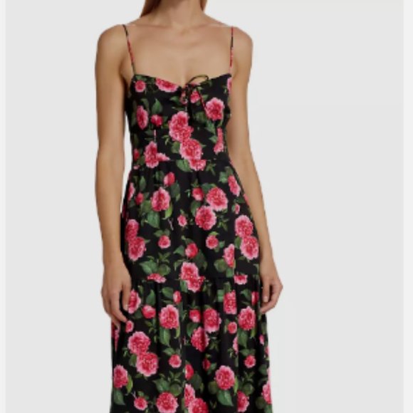 ALICE + OLIVIA CHANTAY FLORAL COTTON MAXI  BLACK MULTI COLOR DRESS sz 6 - Picture 1 of 8